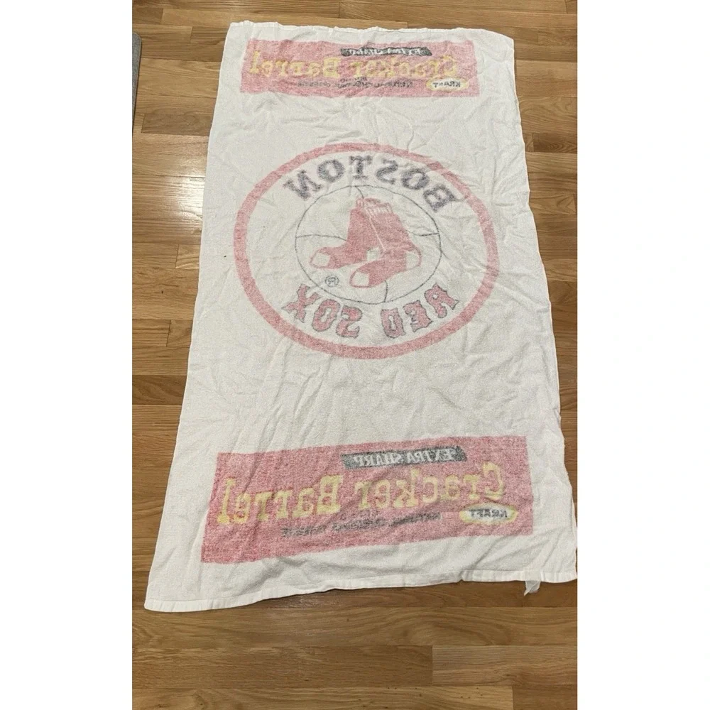 Vtg‎ Boston Red Sox Beach Towel Cracker Barrel Cheese Kraft White Cotton Promo